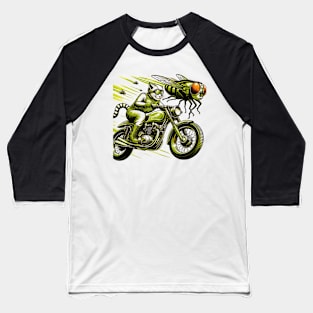 Biker Tabby Cat Riding Chopper Motorcycle Cicadas Baseball T-Shirt